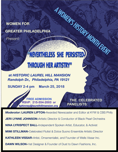 poster for Women For Greater Philadelphia's March 25, 2018 Womens History Program