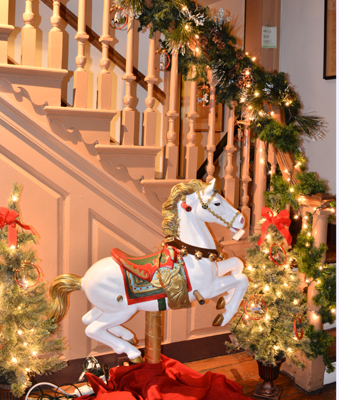 This carousel horse was part of the 2018 holiday decorations at Laurel Hill Mansion