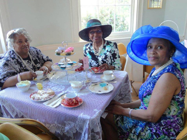 Friends enjoying the Spring Tea at Laurel Hill Mansion in Philadelphia PA