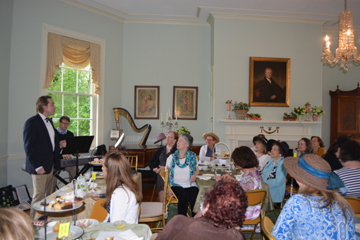 Photograph of guests at the 2016 Spring Tea at Laurel Hill Mansion in Fairmount Park, Philadelphia PA