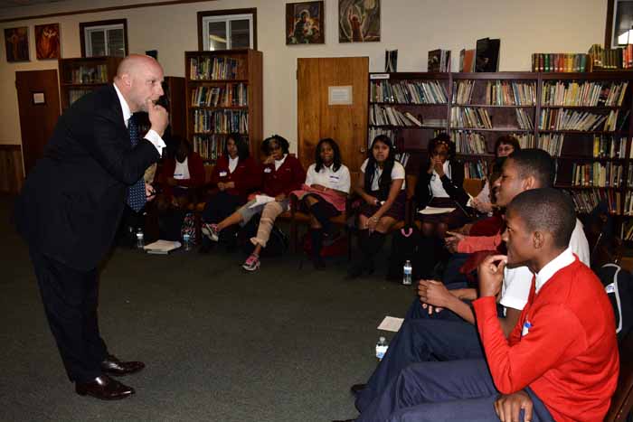 Scott Griffith making closing remarks to the students who participated in the constitution program