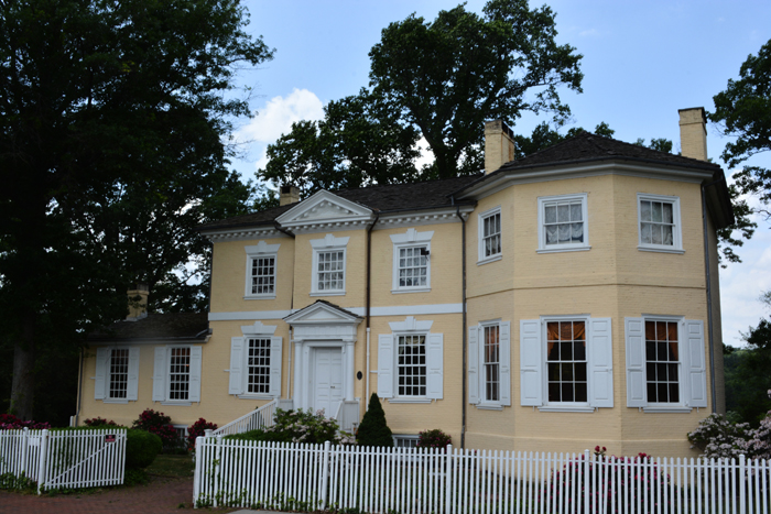 The facade of the historic Philadelphia park house Laurel Hill Mansion