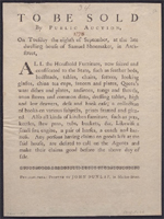This thumbnail of a broadside advertising the sale of the contents of Samuel Shoemaker's arch st house is a link to the image on https://therevolutionarycity.org