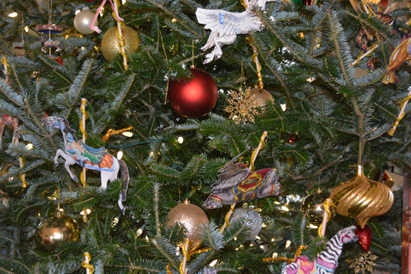 Detail of the Laurel Hill Mansions 2018 Carousel themed Christmas Tree