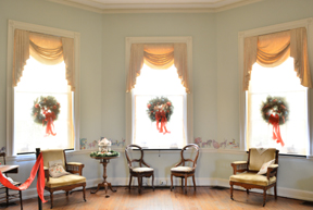 Historic Philadelphia PA Park house Laurel Hill Mansion decorated for the winter holidays