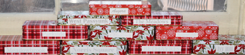 tins with the names of Philadelphia neighborhoods