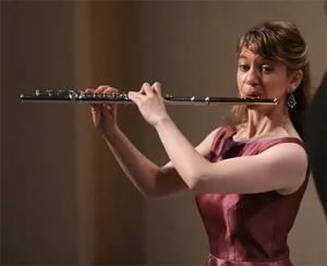 Photograph of flutist Mimi Stillman in concert